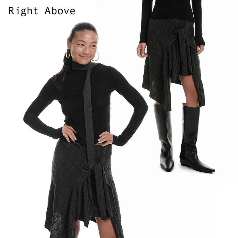 Right Above 绑结羊毛混纺针织包臀半裙休闲绞花裙复古绞花裙春夏