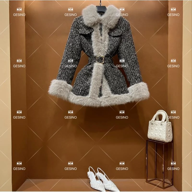 【静】秋冬气质小香风设计师中长款羽绒服蓝色轻奢女 QD-2025316