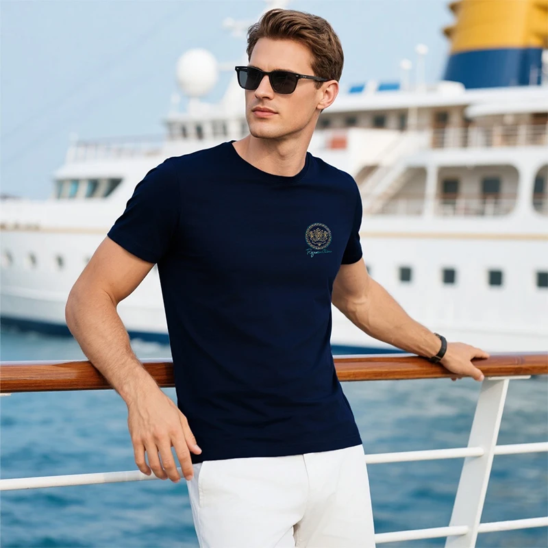 男士高级感短袖T恤商务轻奢镭射亮片百搭黑色圆领半袖上衣服60006