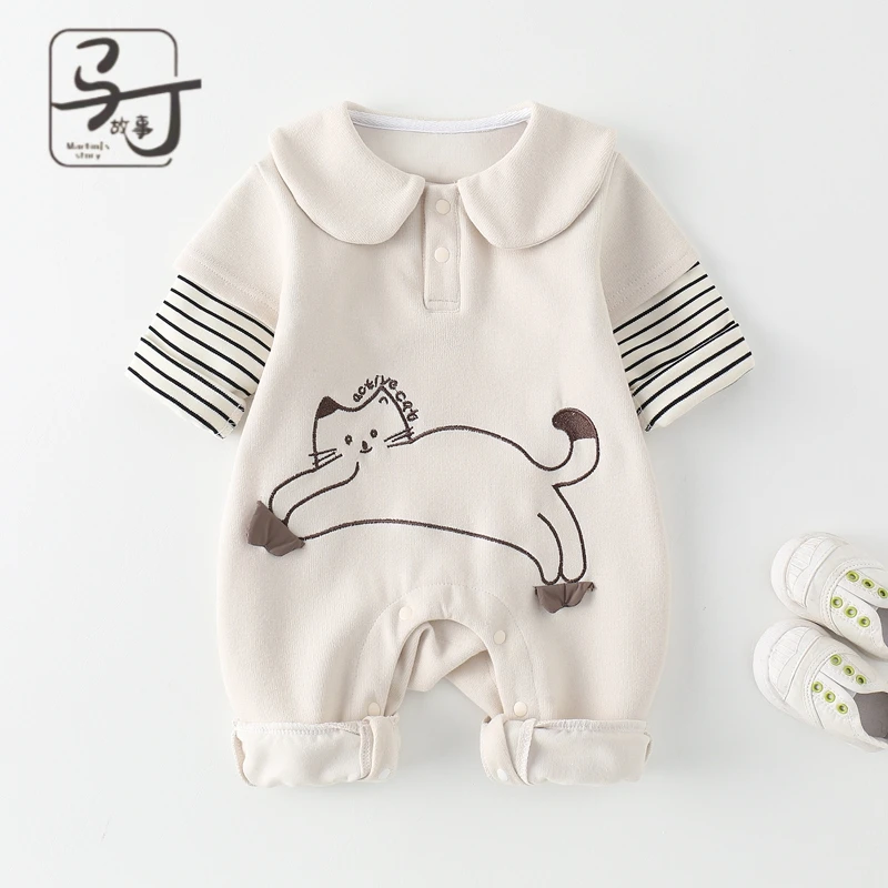 婴儿春装连体衣服男女宝宝超萌长袖哈衣新生儿春秋单层外出服抱衣