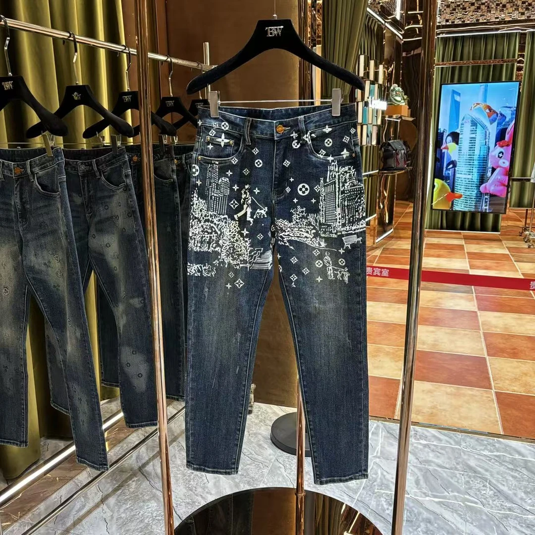 YL【BA-YY专属】男士秋款新品轻奢潮牌重工洗水牛仔裤78009