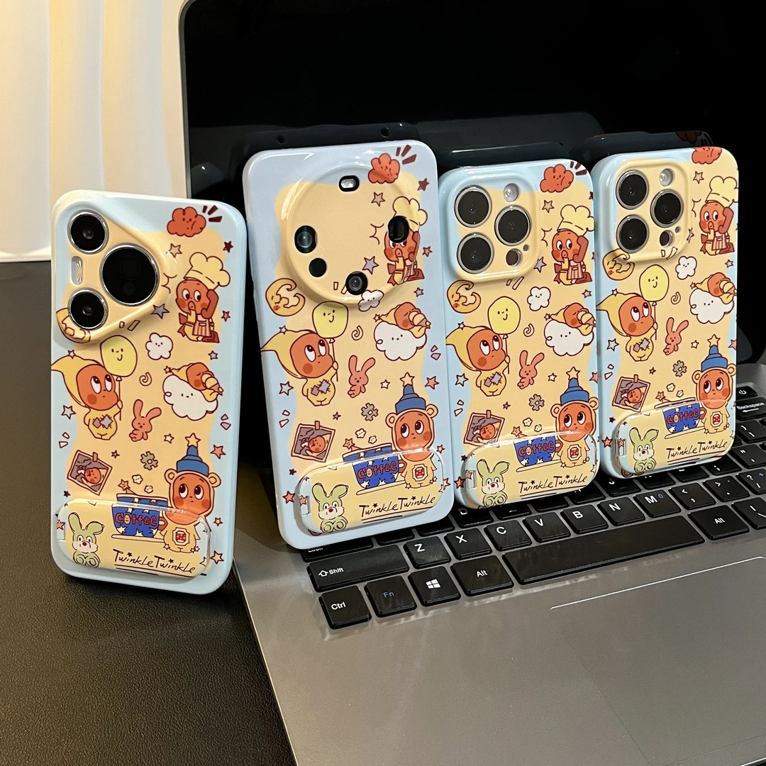 可爱蓝边星星人支架适用苹果17手机壳16/13华为P70vivoppo小米15