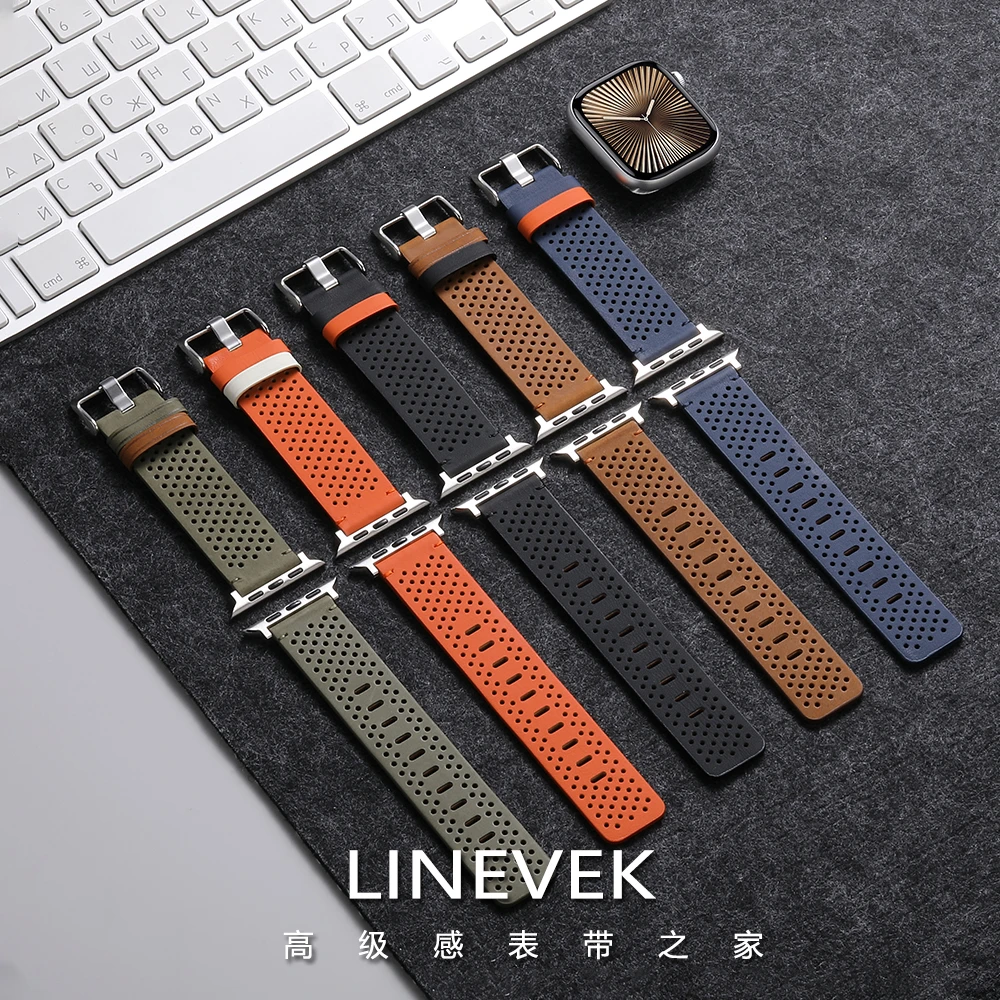 适用苹果手表表带iwatch s11透气真皮applewatch高级感商务S10/9
