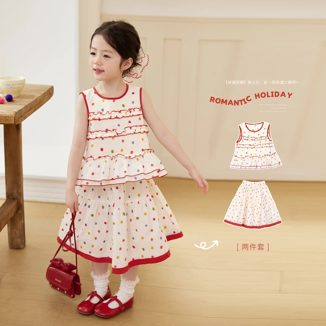 小O宝Okids童装 宝宝无袖上衣2025夏季新款儿童裙子套装 OD534213