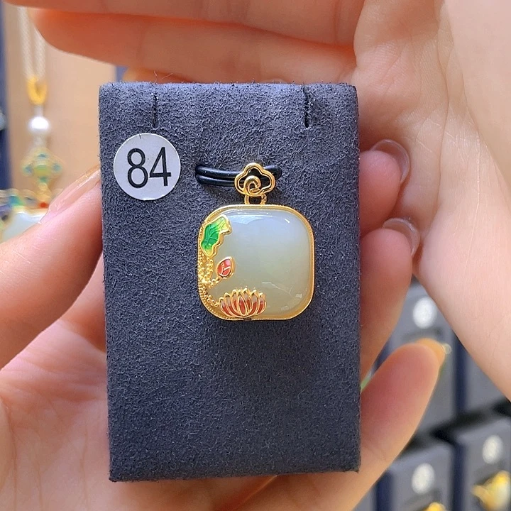 和田玉银S925镀金镶嵌颈饰