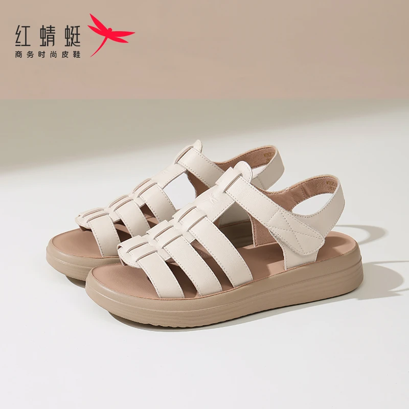 红蜻蜓女真皮头层牛皮夏季平底女士凉鞋爆款2025新款百搭小众鞋子