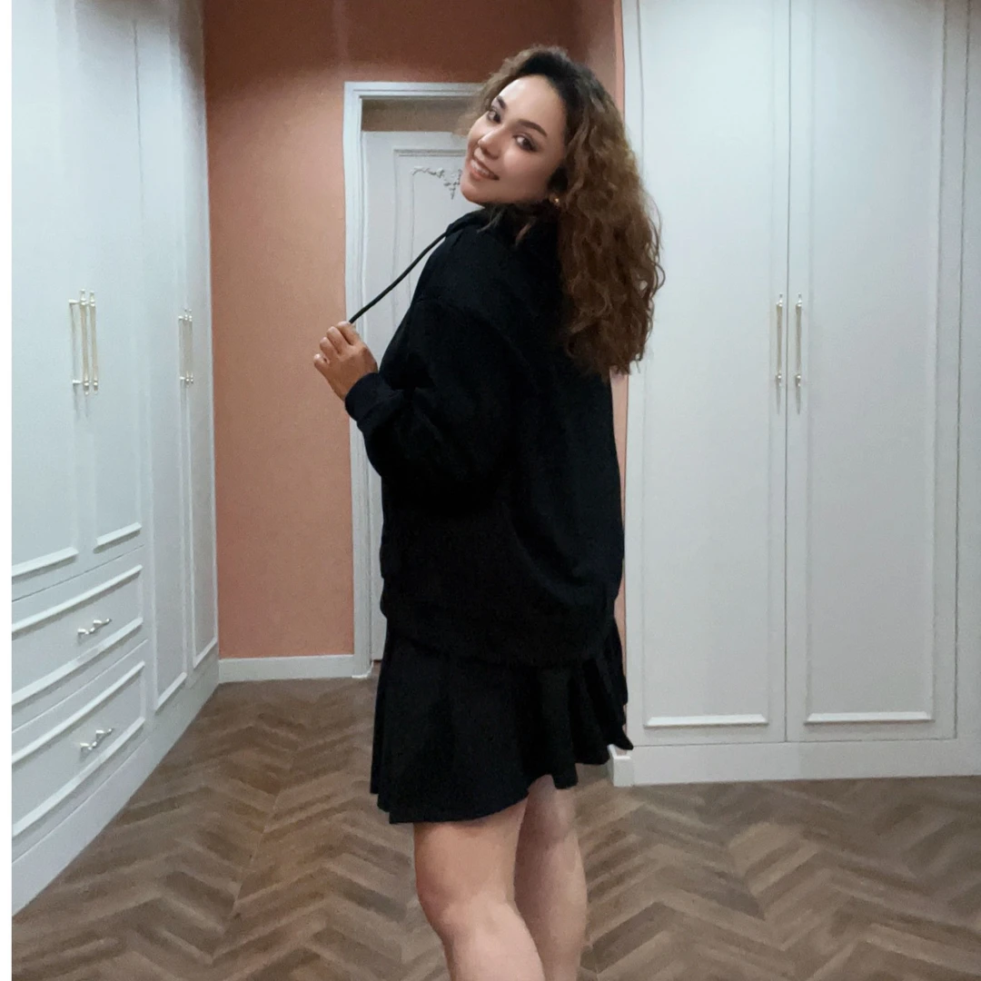 2025春季新款韩版时尚休闲百搭连帽卫衣外套+高腰显瘦半身裙套装