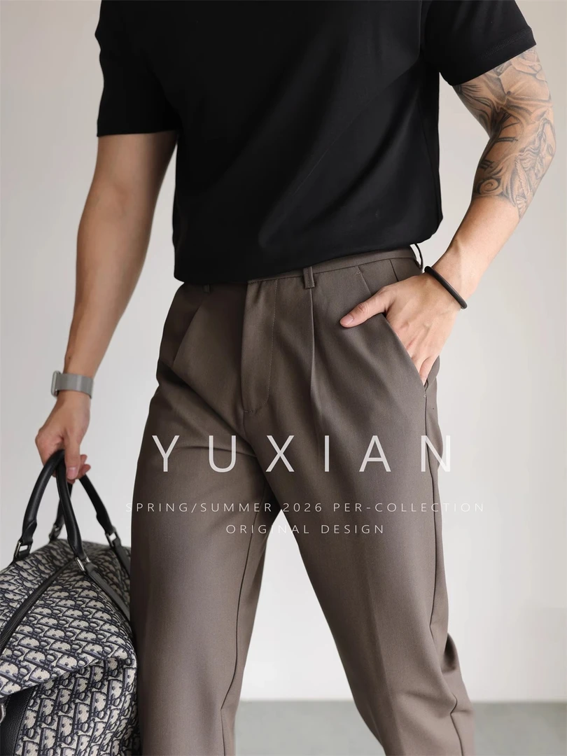 YUXIAN全能硬核易打理抗皱休闲商务西裤长裤修身直筒男士夏四季款