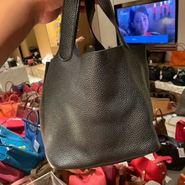 99新 Hermes/爱马仕 【老于包展】菜篮子22黑银C手提包