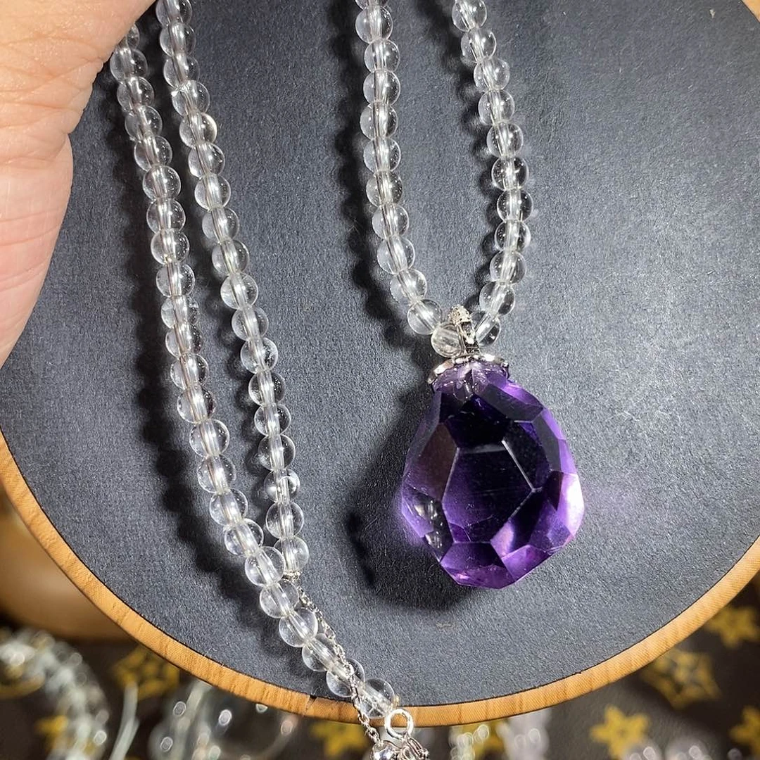 套链银S925镶嵌紫晶23mm紫水晶随形