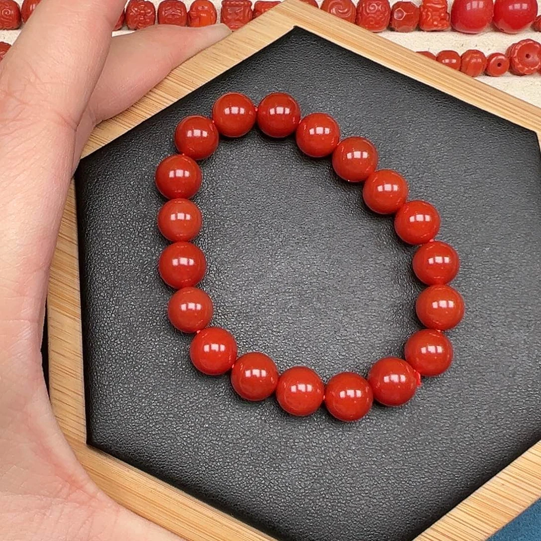 南红玛瑙未镶嵌卡10瓦西料圆珠手串