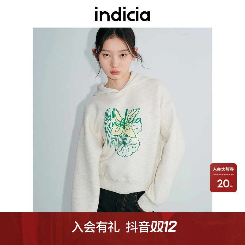 indicia标记25春新款欧若风宽松原创印花连帽卫衣字母L2A5WY022