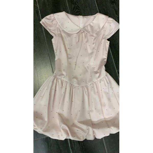 粉色波点连衣裙女夏2025新款穿搭日系娃娃领超好看绑带小个子短裙