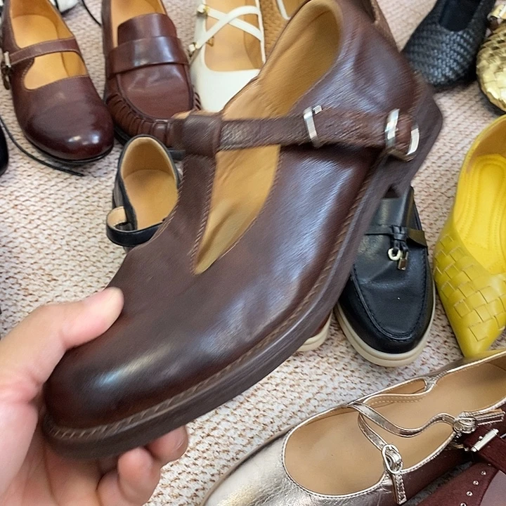 36码棕色丁字扣玛丽珍