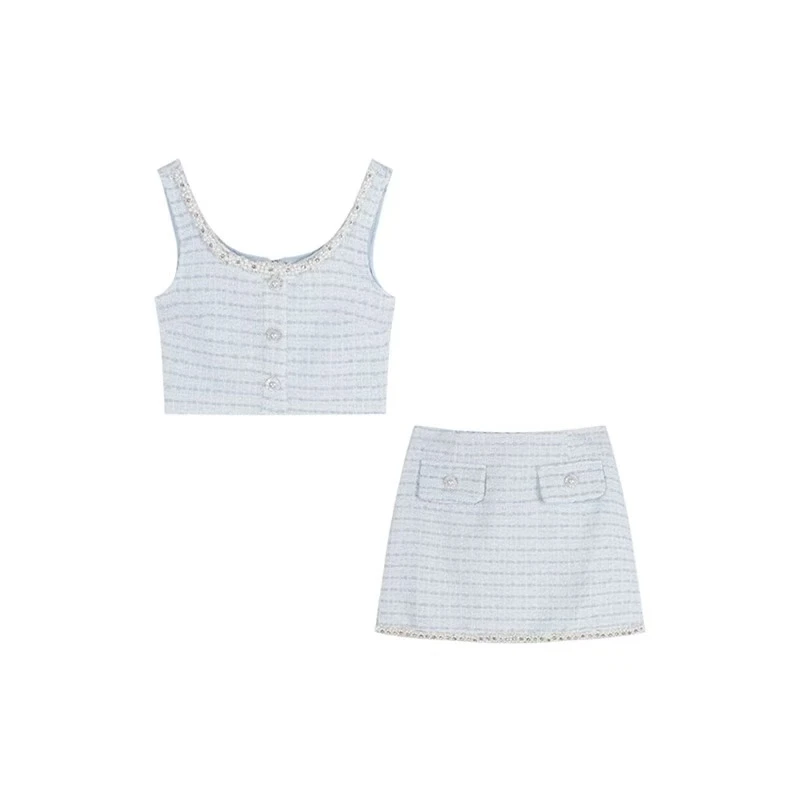 JYX高定小香显瘦重工钻珠吊带半裙两件套女-62