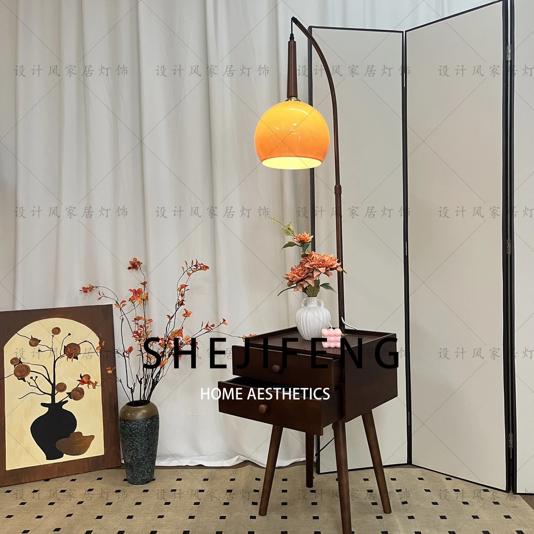 【君酷】中古风实木双抽屉客厅沙发边落地灯北欧现代卧室床头装饰灯