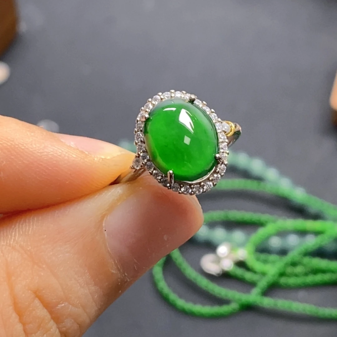 翡翠银S925镶嵌颈饰戒指一号