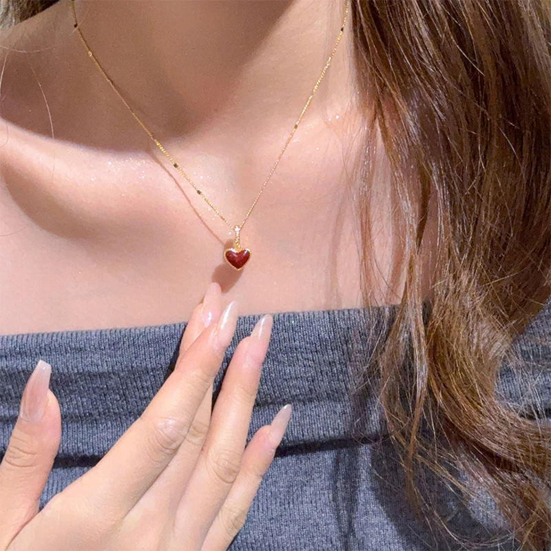 铜合金项链 法式双面爱心锁骨链女轻奢高级感小众毛衣链配饰9962