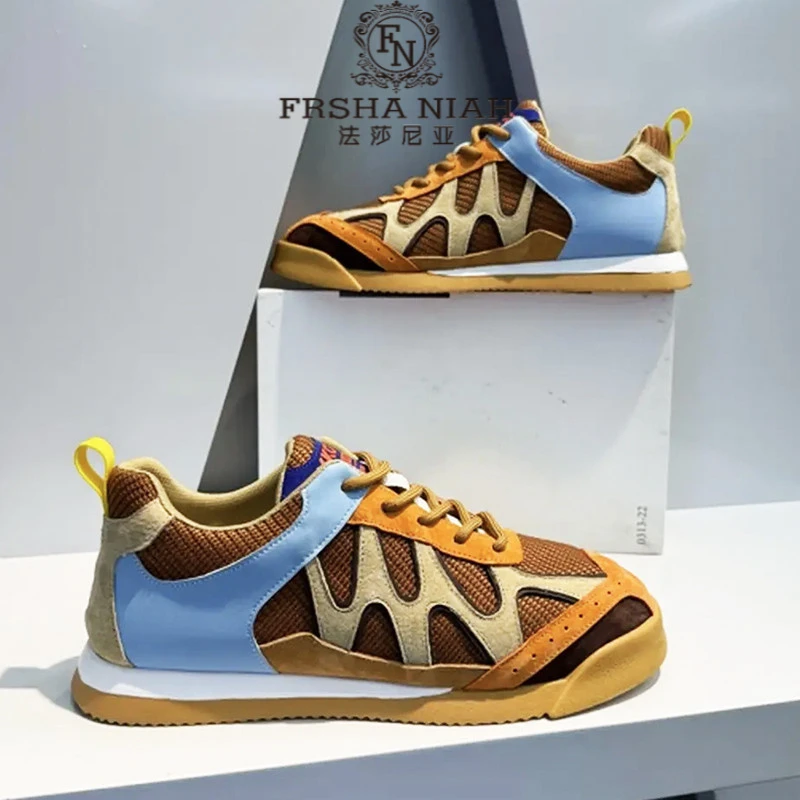 法莎尼亚休闲皮鞋秋季舒适软底轻便运动鞋韩版拼色时尚潮流潮牌鞋