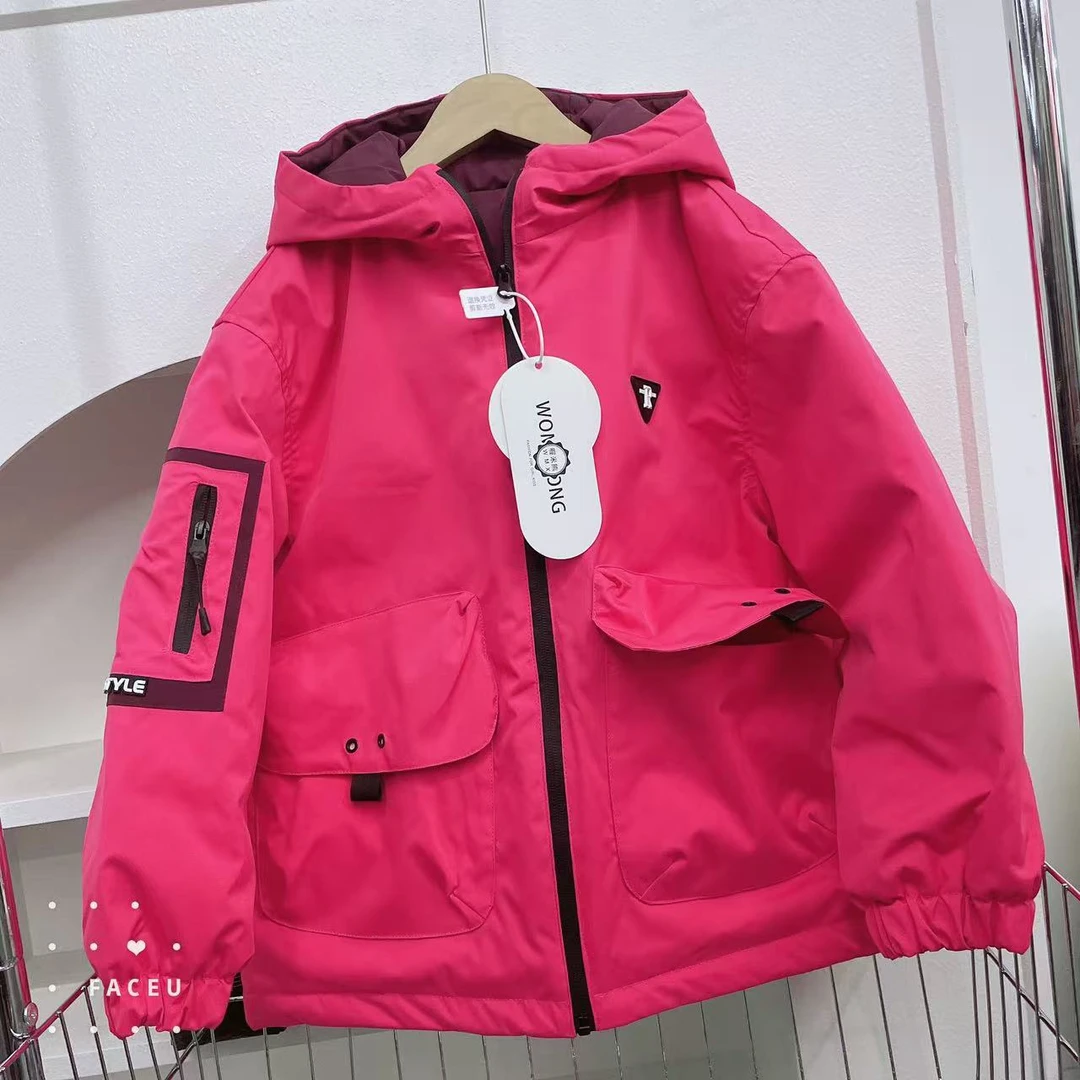 501094《现》韩版男童女童休闲舒适时尚洋气加厚连帽防寒外套