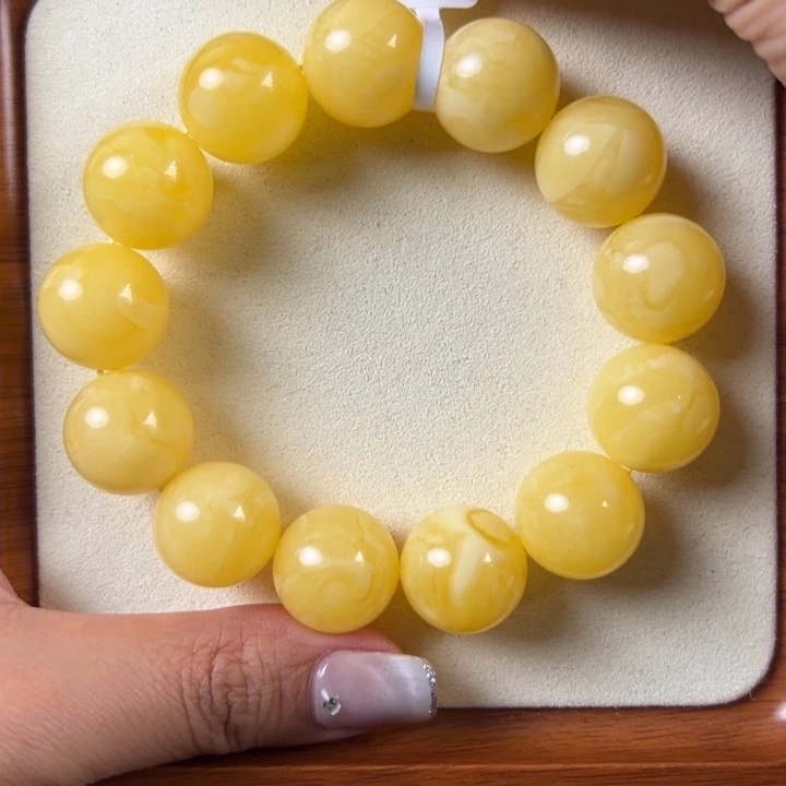 琥珀未镶嵌手链43.22g焦皮同料圆珠XXJ