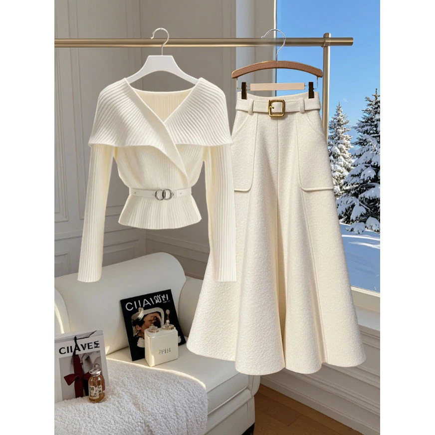 2025春季新款高端欧货轻熟风洋气独特别致气质针织上衣半身裙套装