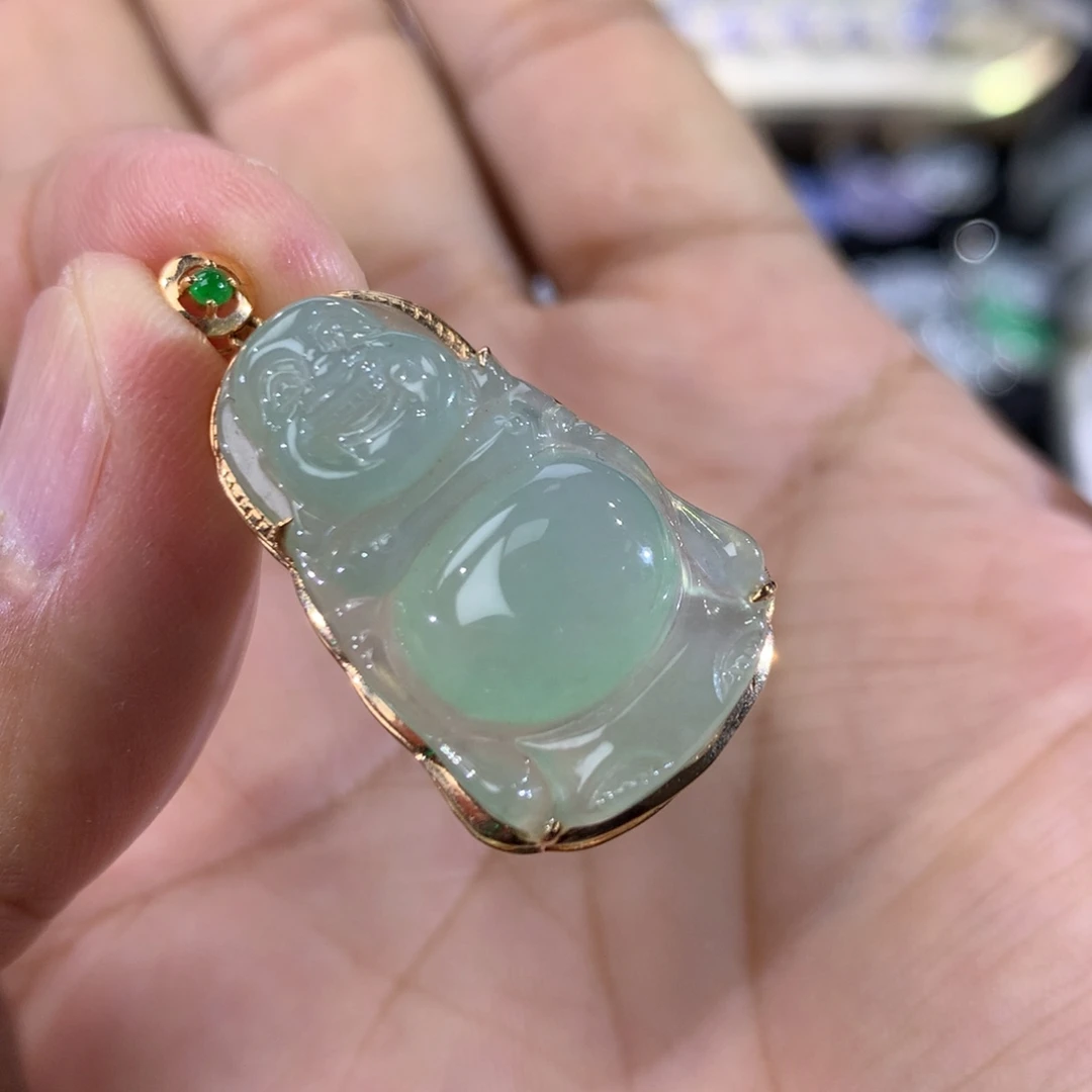 翡翠18K金镶嵌吊坠(不含链)
