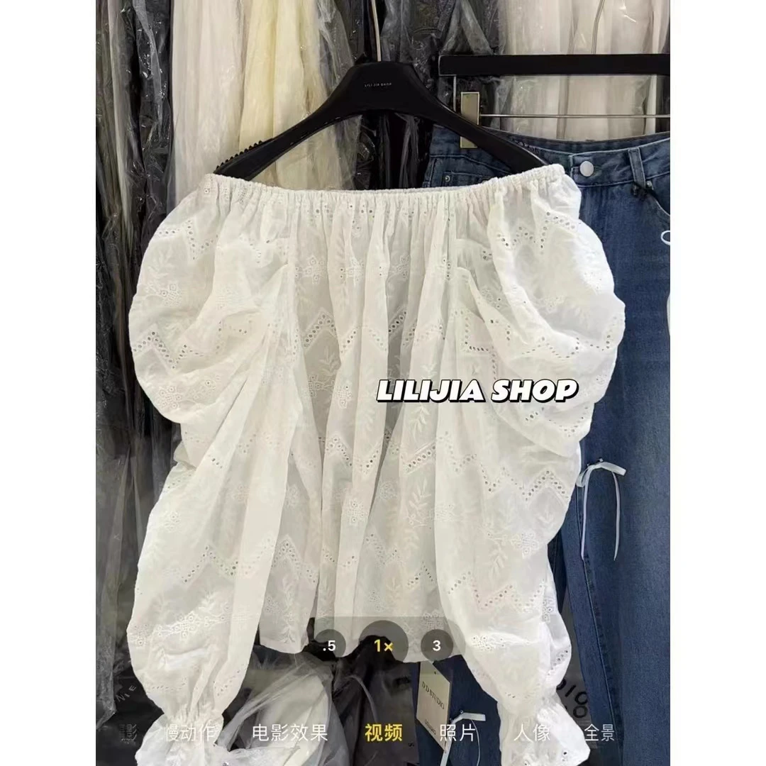 新品韩版重工一字肩衬衫气质时尚穿搭甜美