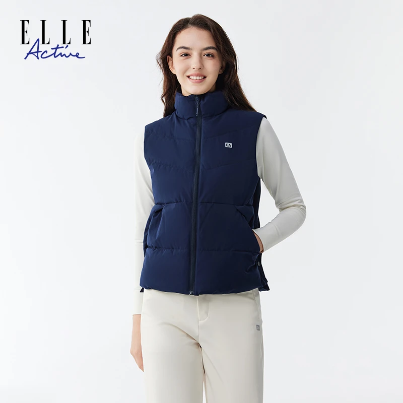 ELLE Active立领棉服马甲女冬新款夹棉保暖无袖外套背心百搭马夹