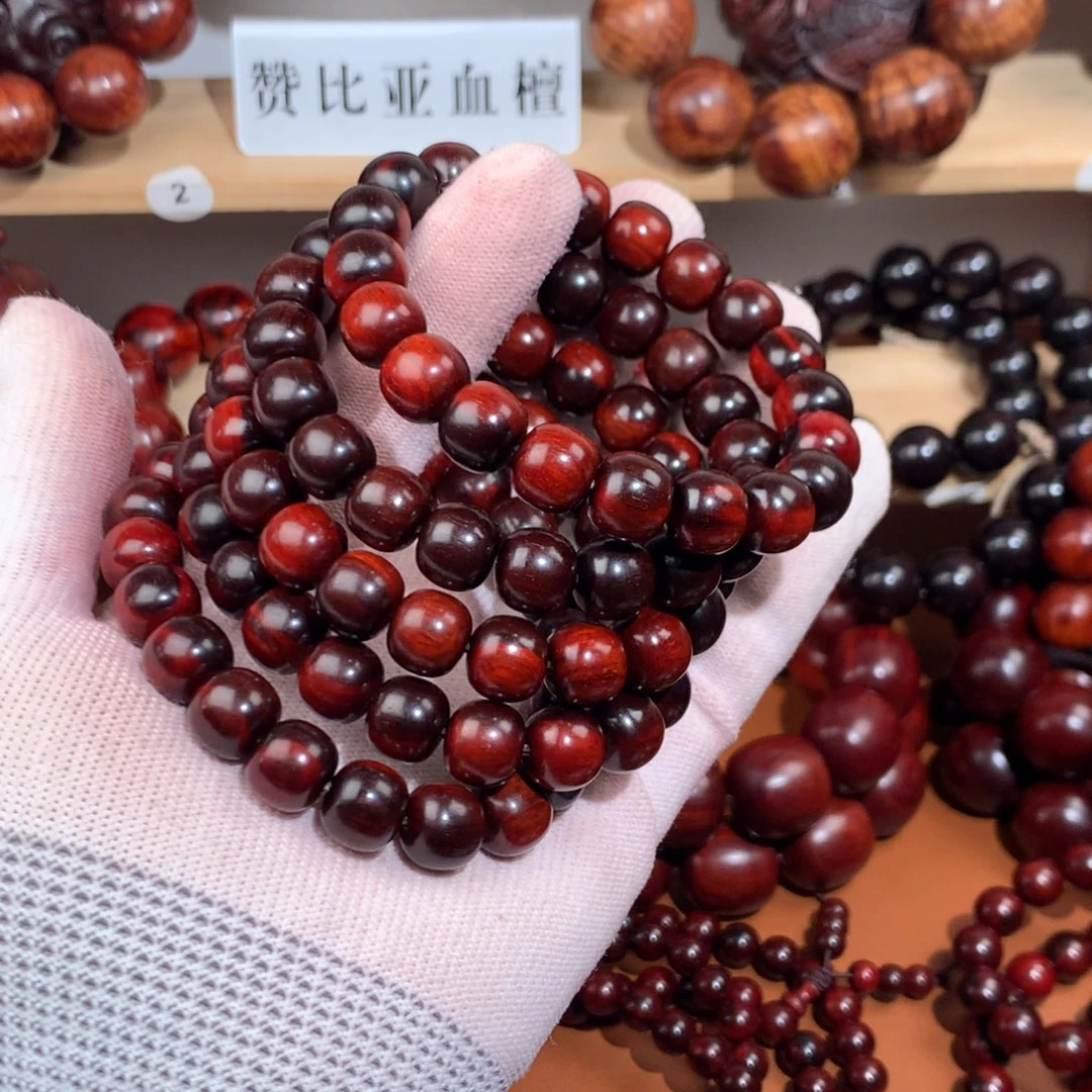 染料紫檀（血檀）10x11老型珠顶泥鸡血红火焰纹黑漂红