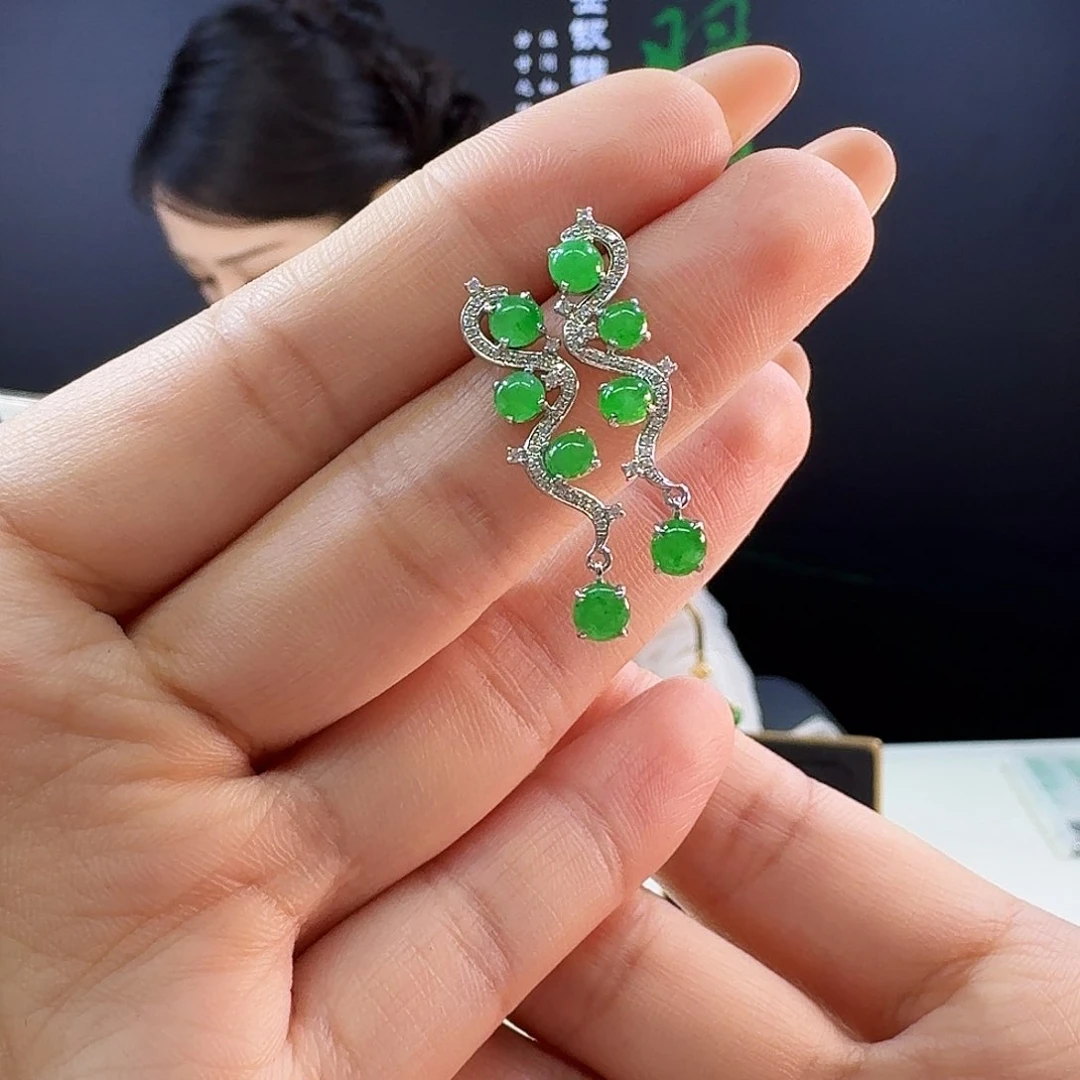 翡翠18K金镶嵌耳饰18 k镶嵌