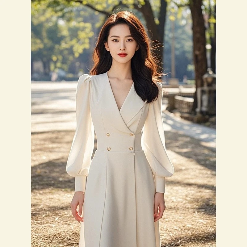 胖mm法式春游气质女神范长裙上流社会洋气大码白色连衣裙女