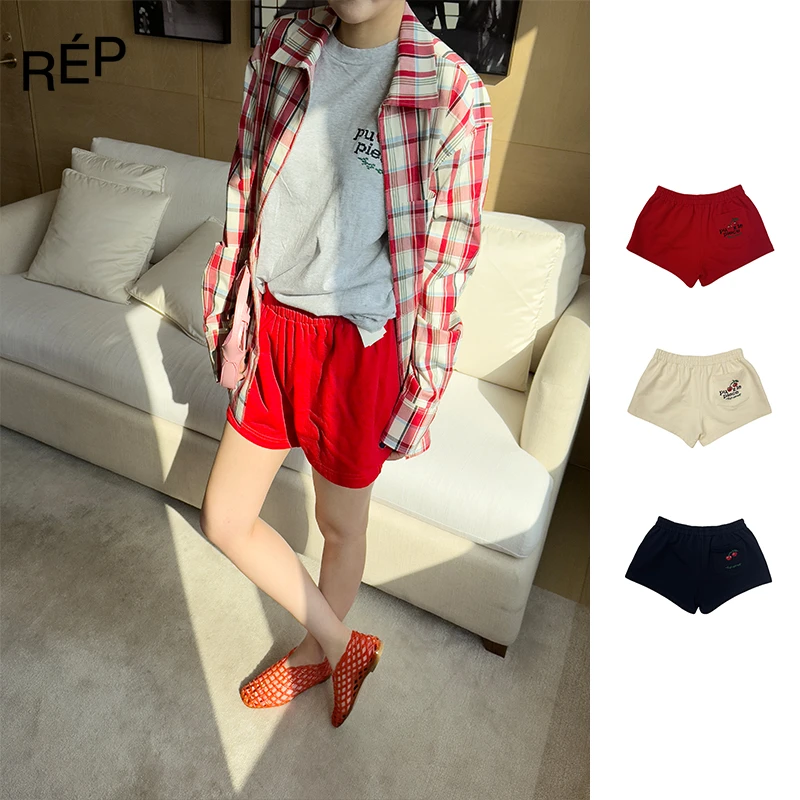 REP-Puzzle piece设计师品牌杏/黑/红色樱桃刺绣口袋短卫裤 25SS