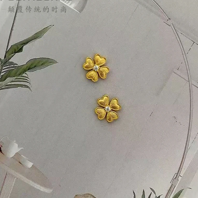 足银耳饰 心形四叶草耳钉