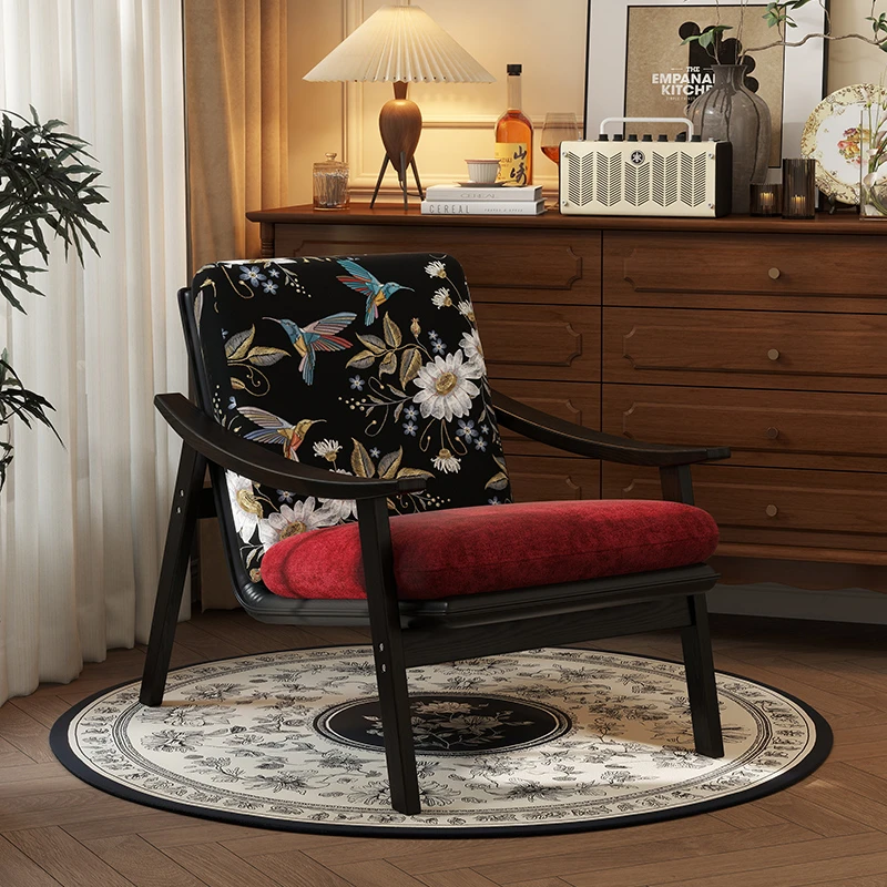 阑珊阁沙发椅客厅阳台实木单人椅子设计师法式轻奢卧室复古实木