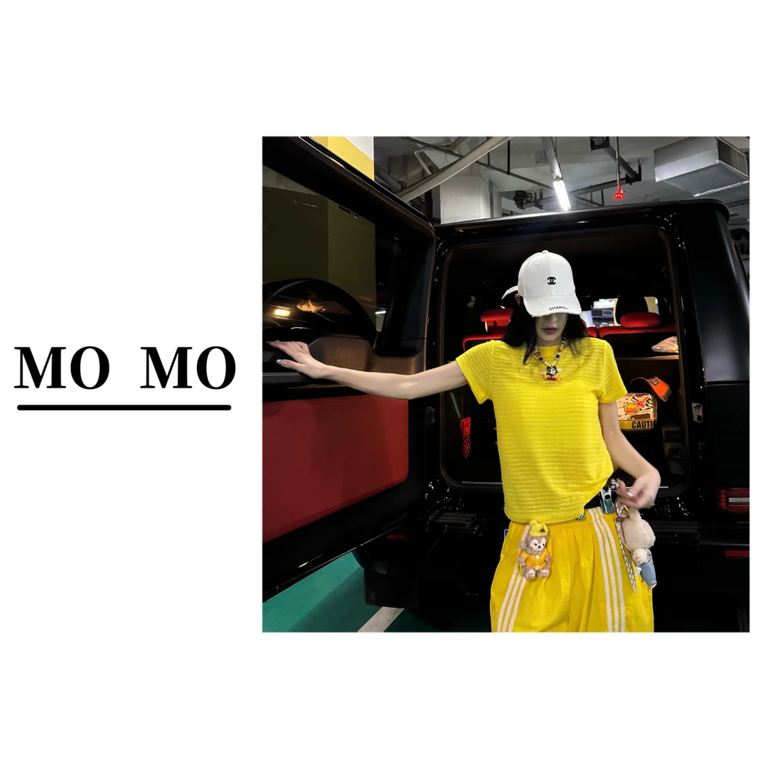MOMO 【黄色圆领T恤】2025新款舒适时尚肌理感百搭圆领上衣女