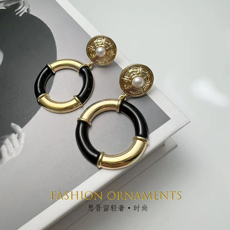 铜合金耳饰 1302 时尚 夸张个性 黑色复古 气质耳环