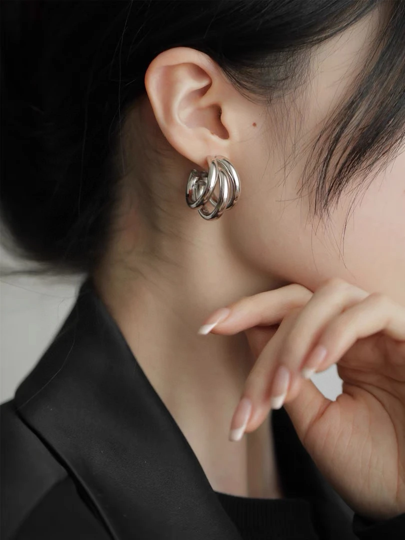 925银耳饰 孤品清仓简约时尚三层半圈C字耳环