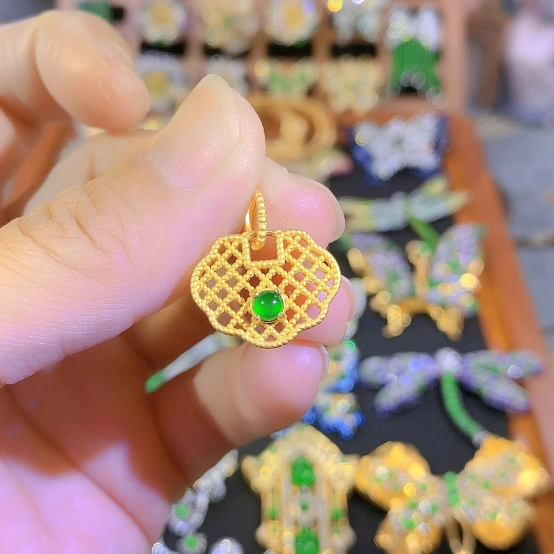 吊坠(不含链)银S925镶嵌翡翠