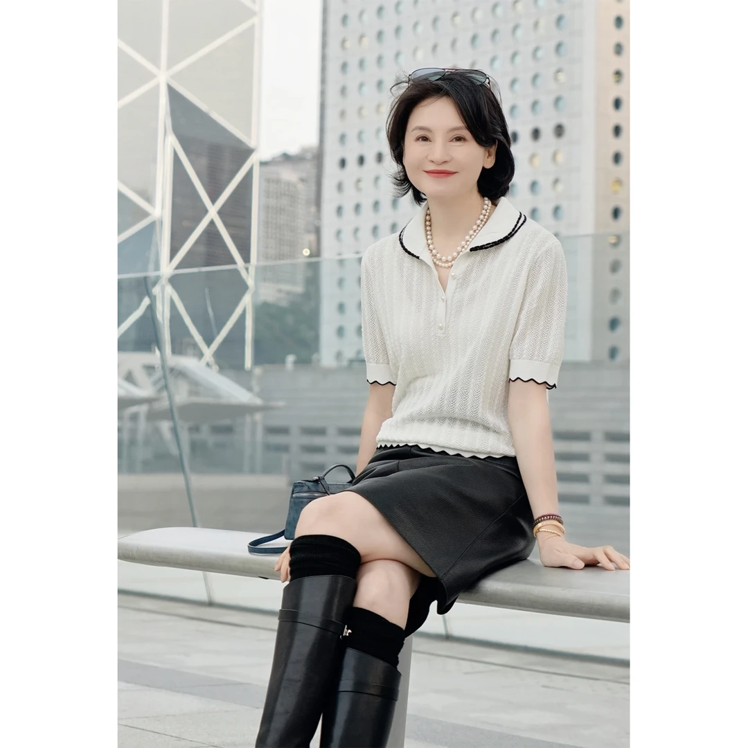 我是摩羯圆梦领艾草棉德国stoll14针镂空肌理双层领春夏针织