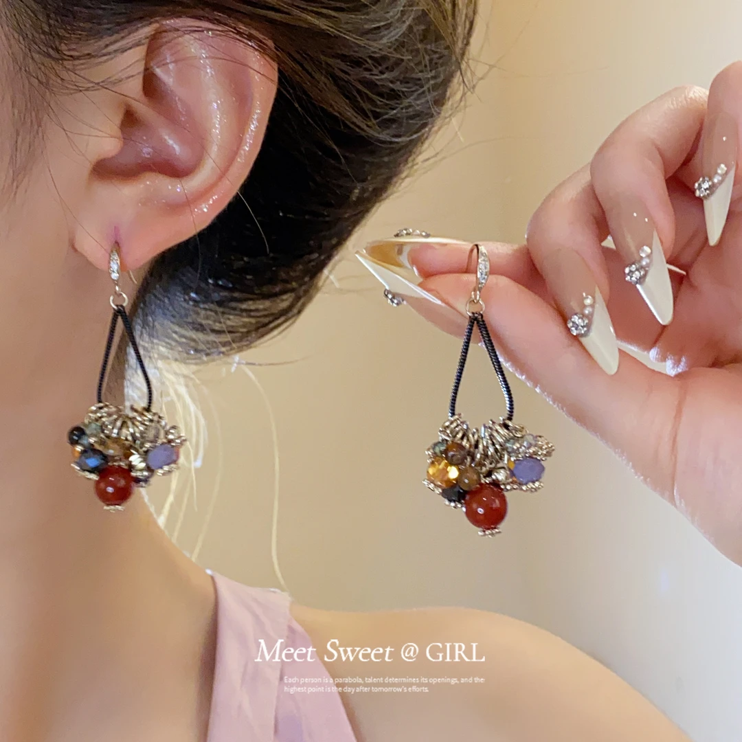 铜合金锆石耳饰 流苏欧美几何形饰品简约轻奢波西米亚耳环气质