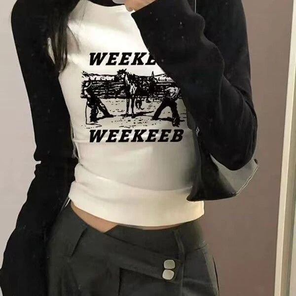 小众ins高档正肩撞色印花t恤早秋新款修身内搭打底衫港味长袖上衣