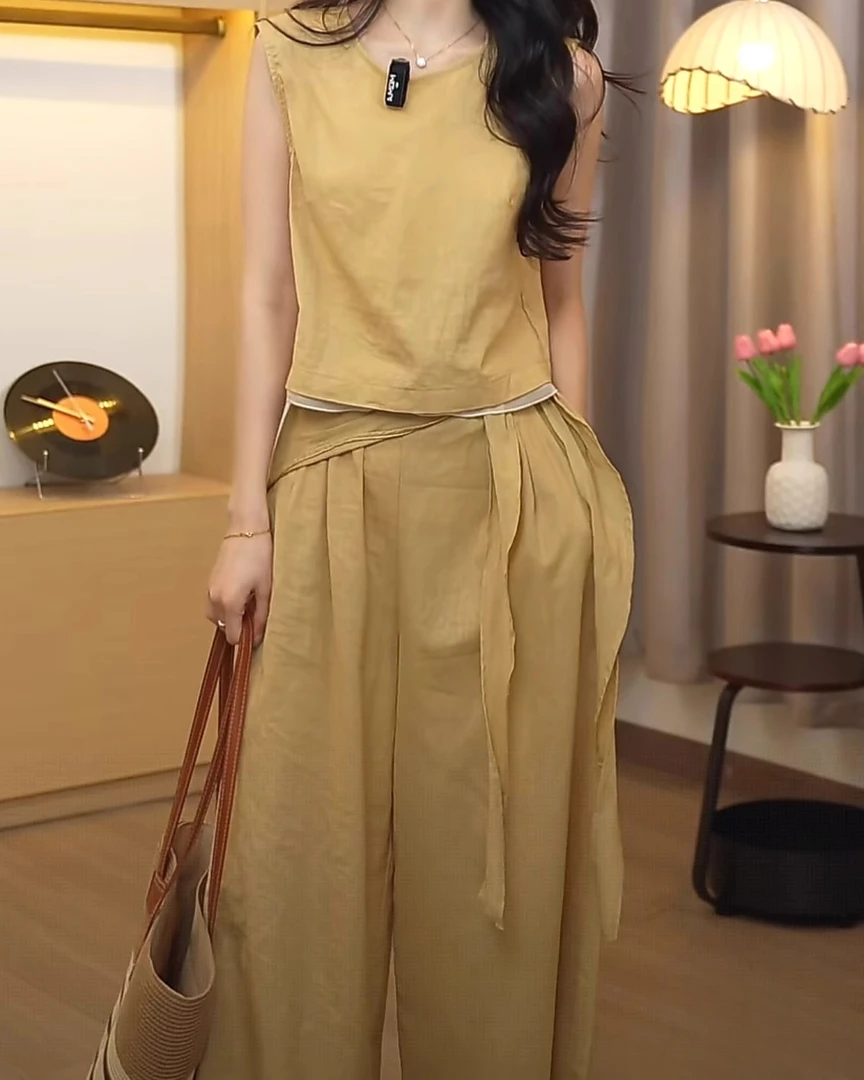 设计感时尚睡衣女2025新款显瘦百搭夏季背心上衣休闲阔腿裤两件套