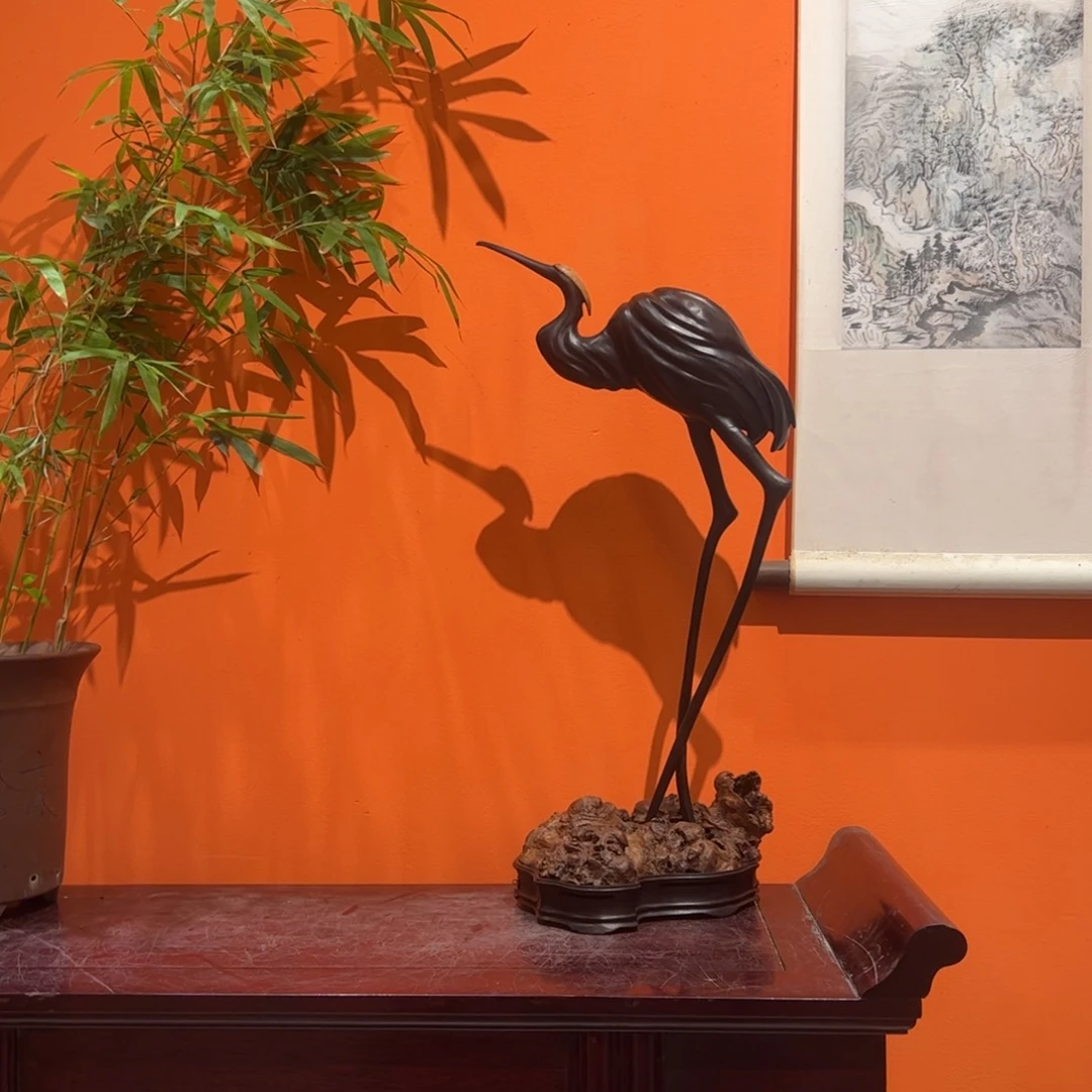 平***福柏木大根雕仙鹤香炉仙鹤