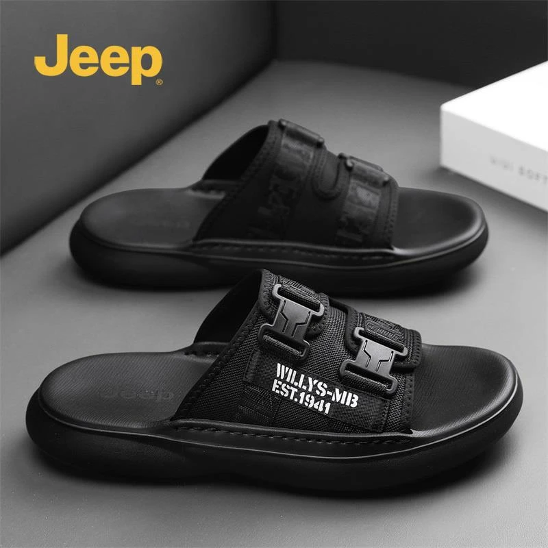 Jeep吉普男士防滑耐磨拖鞋夏季新款防臭黑色外穿运动开车沙滩凉拖