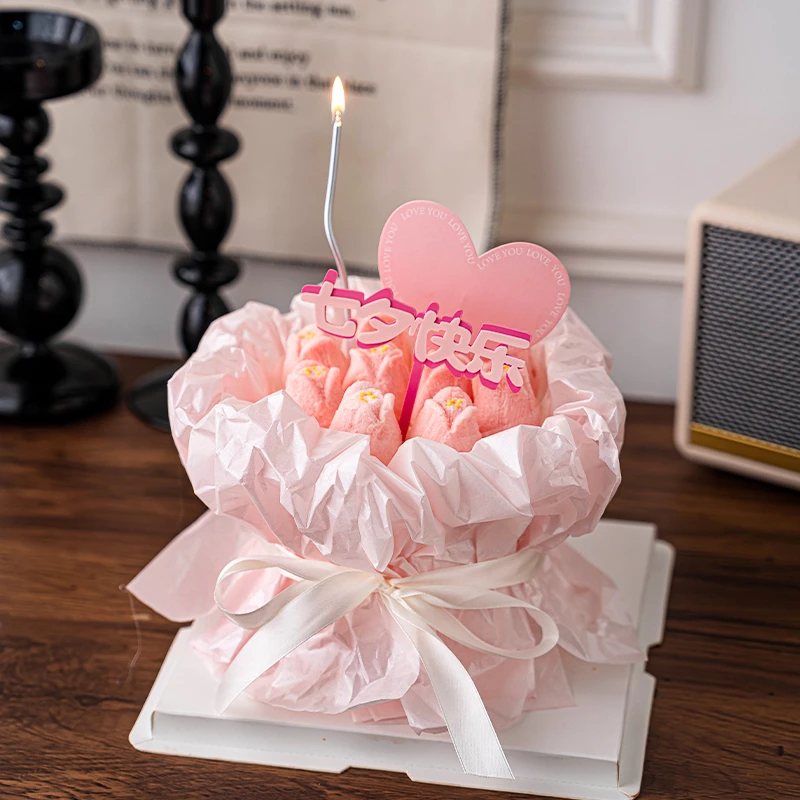 七夕情人节唯美雪梨纸蛋糕装饰节日快乐亚克力插件爱心卡片装扮