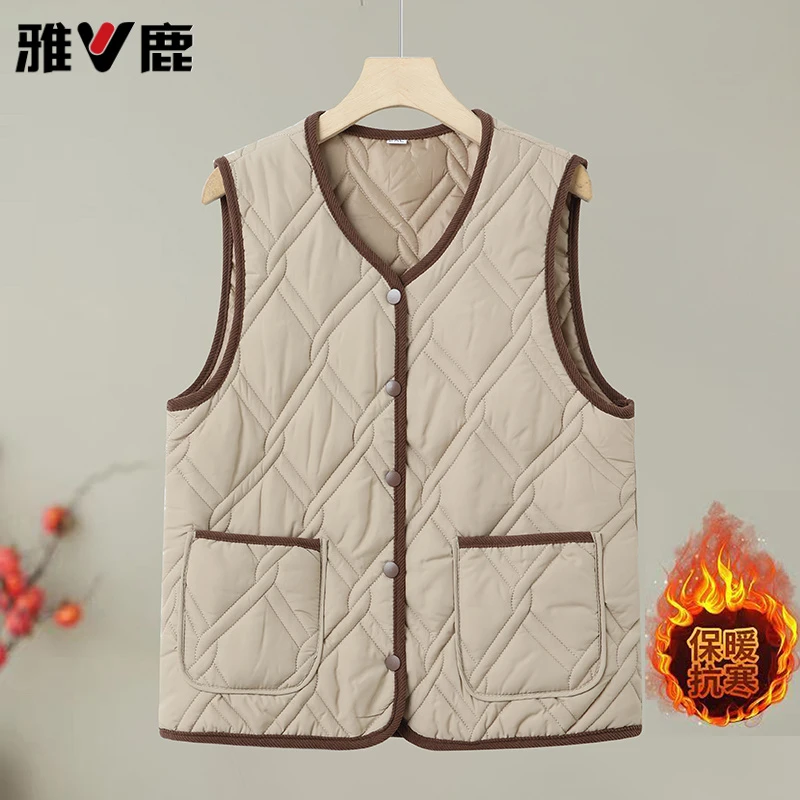 雅鹿轻薄马夹女百搭妈妈装背心中老年外穿奶奶装马夹秋冬装