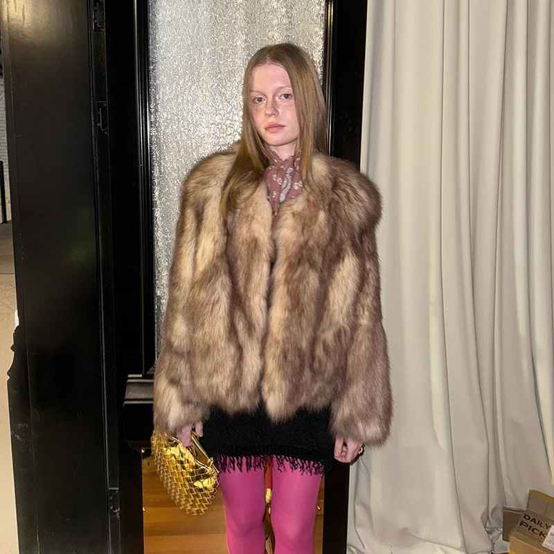 北麋「港风都市」时髦随性狐狸毛腹毛霜色晕染皮草外套女短款大衣冬