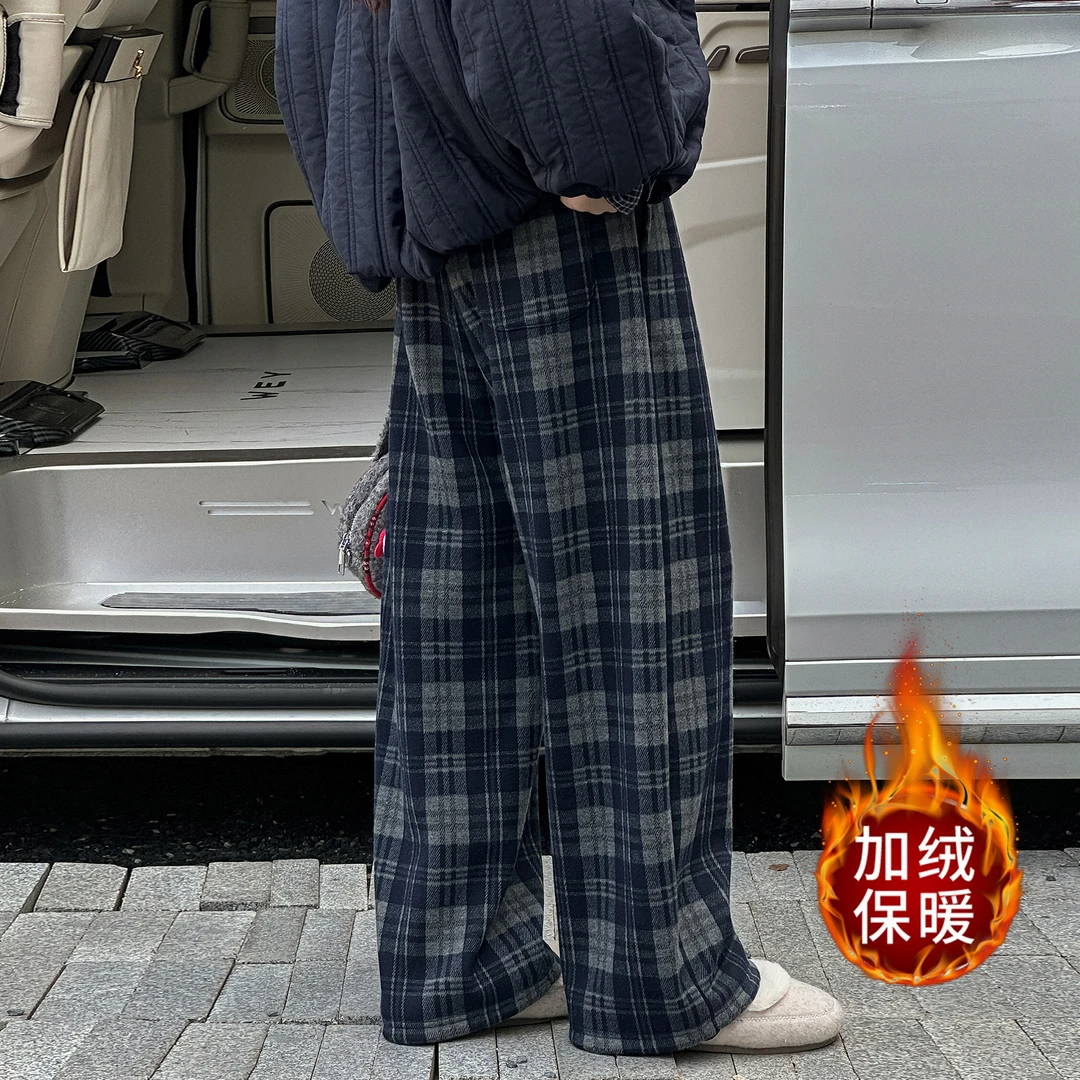 童装女童秋冬加绒加厚休闲裤2025新款中大童冬装百搭时髦格子裤3