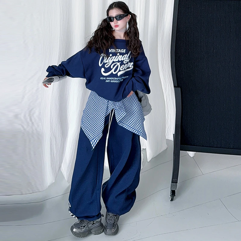 【嘻嘻柚】女童春装时尚运动卫衣套装2025新款洋气叠穿街舞两件套潮